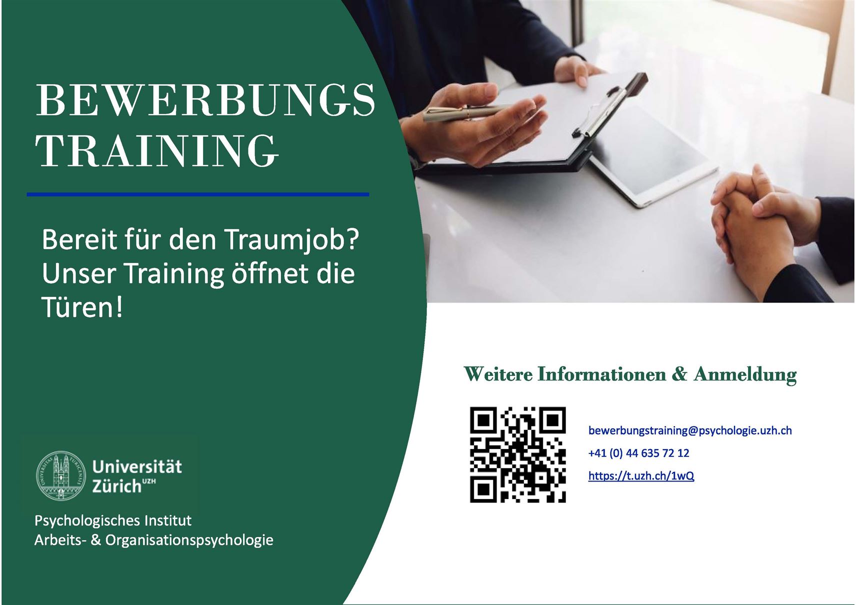 Ausschreibung Bewerbungstraining UZH